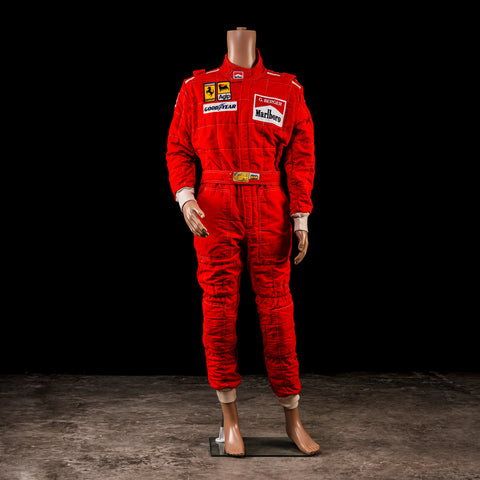 Gerhard Berger 1989 Ferrari race suit, original F1 memorabilia. / Tuta da gara Ferrari 1989 di Gerhard Berger, memorabilia originale di F1