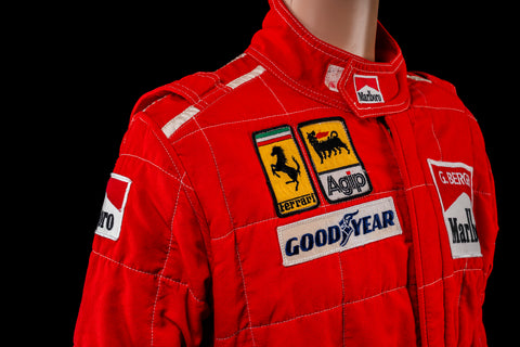 Original Ferrari F1 suit from 1989, worn by Gerhard Berger. / Tuta originale Ferrari F1 del 1989, indossata da Gerhard Berger