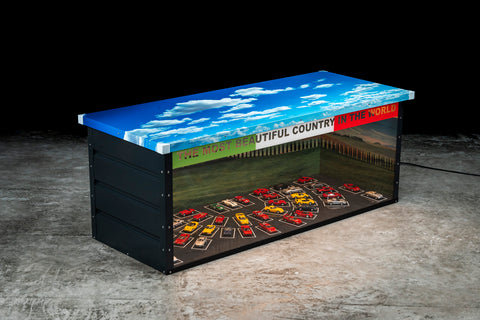 Ferrari scale model table with glass top