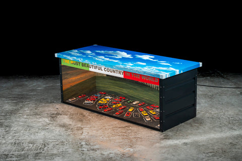 Ferrari scale model table with glass top
