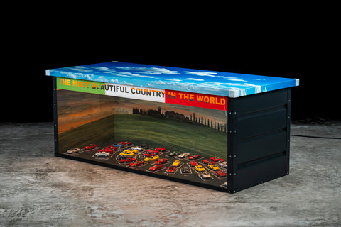 Ferrari scale model table with glass top