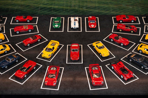 Ferrari scale model table with glass top