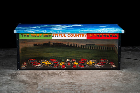 Ferrari scale model table with glass top