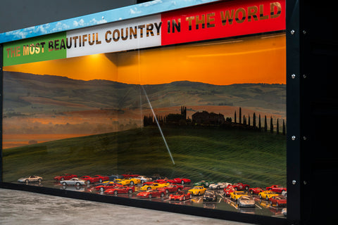 Ferrari scale model table with glass top