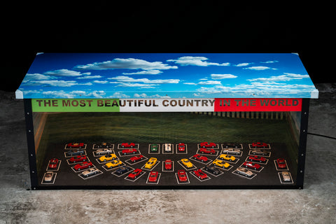 Ferrari scale model table with glass top