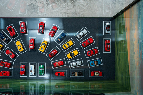 Ferrari scale model table with glass top